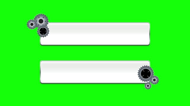 Industrial lower third graphic banners with rotating metal gears on green screen 4K UHD footage, fit for tech channel branding, engineering presentations, or factory documentary titles.