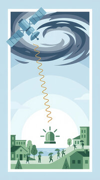 Satellite monitoring storm system and emergency weather warning concept