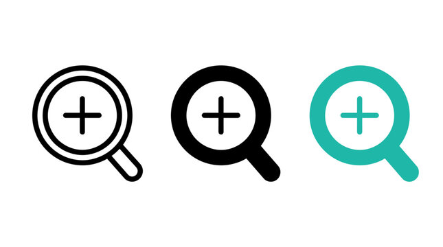 Set of zoom in magnifying glass vector icons for web and mobile interfaces