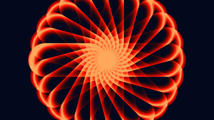 Fiery orange and red kaleidoscopic spiral resembling a blooming flower, striking symmetrical design for vibrant creative projects. © Fajri Mulia Hidayat