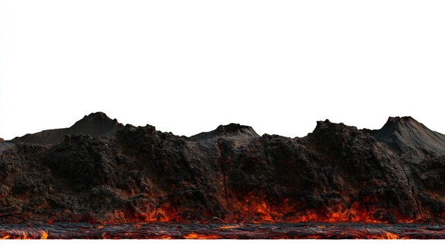 Volcanic Mountain Range Border Isolated Lava Flow Graphic Element on White Background