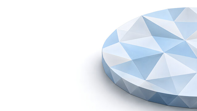 A modern blue and white low poly 3D round podium or platform isolated on a clean white background for product presentation and display design