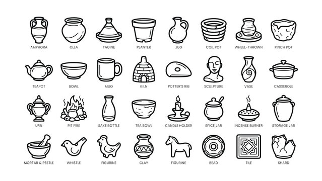Collection of handmade pottery and ceramic items with transparent background for artistic and craft project inspiration