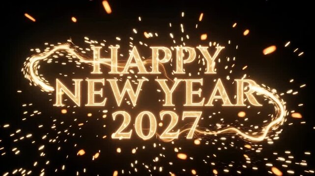 Happy New Year 2027 Golden Light Trails with Sparkling Particles &ndash; 4K Video