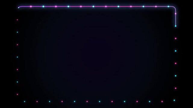 Neon lights form a glowing square border across a dark background glow frame digital abstract