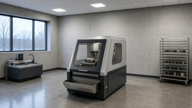 Concrete petrography laboratory - a preparation room ready for core slicing