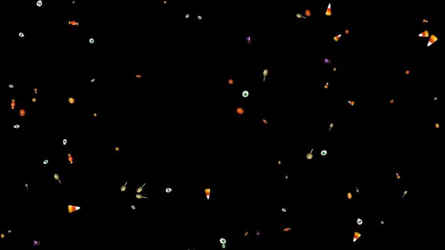 Spooky halloween candy animation loop with falling sweets