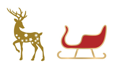 Golden reindeer and red christmas sleigh  © Tweentysix