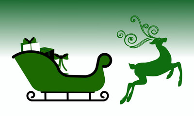 Green christmas sleigh with reindeer silhouette  © Tweentysix