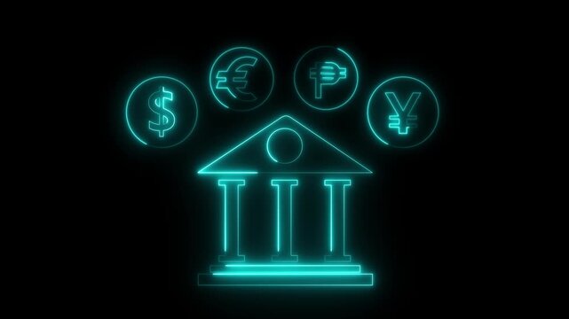 glowing neon currency exchange icon, suitable for financial concepts and currency conversion services. Glowing neon exchange rate icon. Money, Wallet, Currency Exchange, Banking, Finance concept