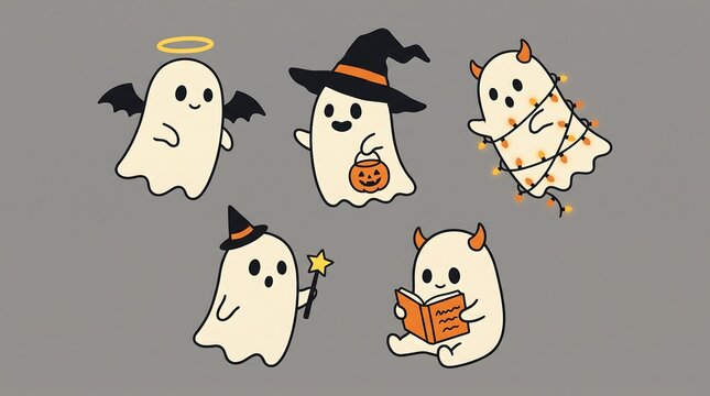 Five Whimsical Halloween and Ghosts 2k in Natural Wildlife Habitat with Detailed Texture and Natural Daylight for Safari Conservation