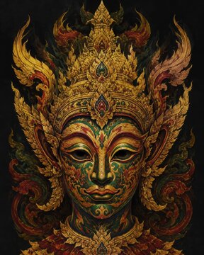 Original Thai Inspired Decorative Mask in Intricate Hand Painted Fine Art