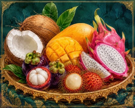 Thai Tropical Fruit Still Life in Rich Hand Painted Fine Art