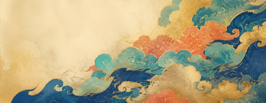 Thai Decorative Cloud Pattern Hand Painted as an Elegant Panoramic Background