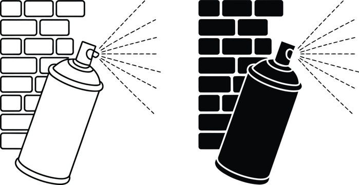 Spray paint can on wall icons vector illustration