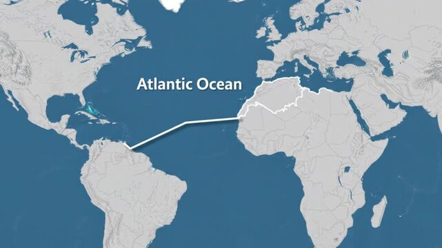 Digital world map highlighting the atlantic ocean region a flat visualization showcasing