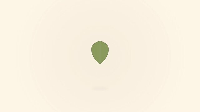 Minimalist green leaf icon on beige background for eco design