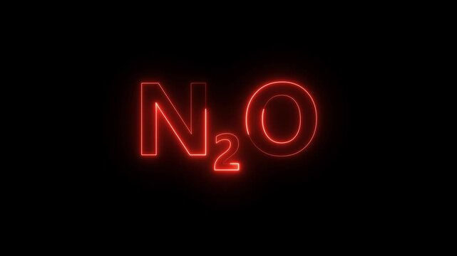 Glowing neon Nitrous Oxide gas animation on a black background. representing the nitrous oxide molecule in a dramatic and mysterious style. 4k motion video.