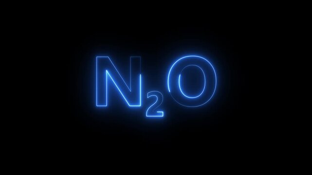 Glowing neon Nitrous Oxide gas animation on a black background. representing the nitrous oxide molecule in a dramatic and mysterious style. 4k motion video.