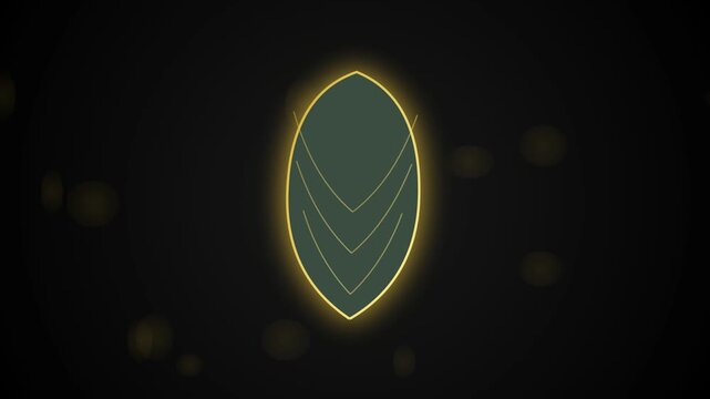 Abstract glowing leaf-shaped design with dark background
