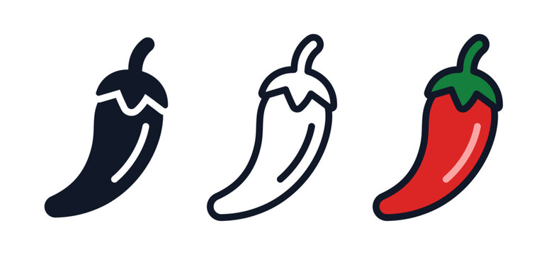 Spicy red chili pepper vegetable icon set