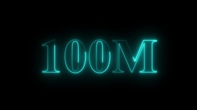 Neon Glowing 100M Followers Text Animation with Neon Border on black background. Neon glowing 100M 'followers' animation with neon border.4k motion video