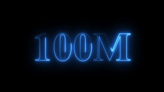 Neon Glowing 100M Followers Text Animation with Neon Border on black background. Neon glowing 100M 'followers' animation with neon border.4k motion video