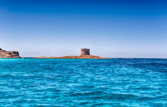 La Pelosa beach in the town of Stintino, Sardinia, Italy