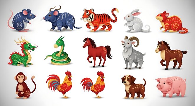 Colorful cartoon animal characters set.
