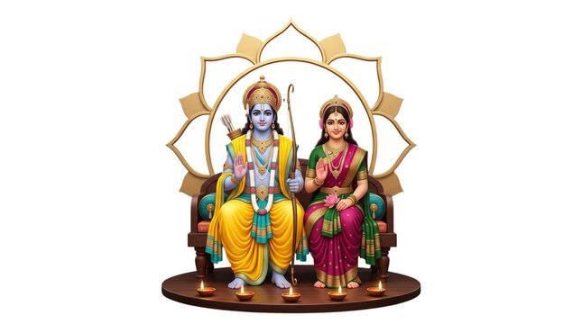 Lord rama and sita on a throne, isolated on transparent background