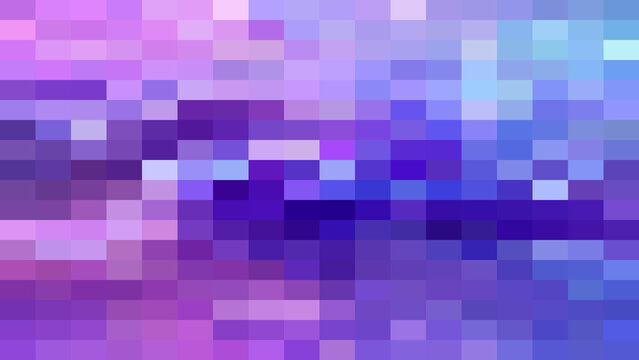Abstract purple and blue pixelated background, with a grid, of squares in, various shades of, violet, lavender, and, deep indigo colors