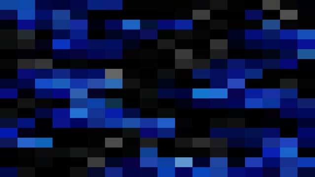 Dark abstract background, featuring a grid, of small rectangular, blocks in deep, blue, navy, and, black tones with, a contrast pixelated look