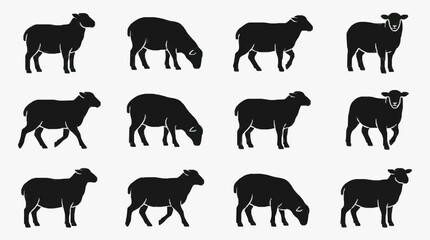 Obraz premium Black Sheep Silhouettes in Various Poses for Design and