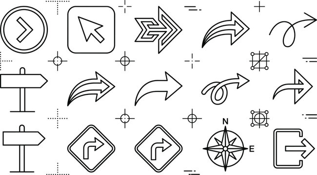 Arrow Direction and Navigation Icon Set with Cursor Compass and Signpost Vector Elements