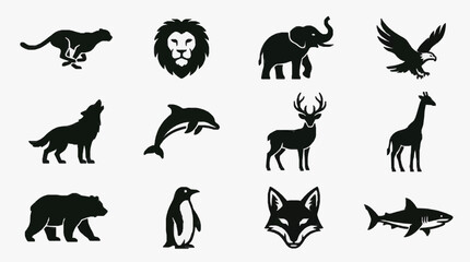 Fototapeta premium Black and White Silhouette Icons of Wild Animals and Creatures