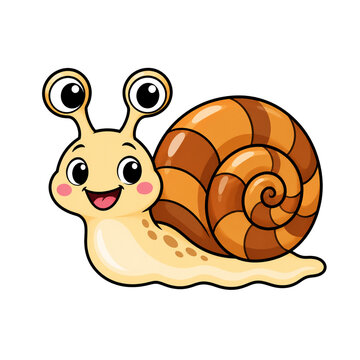 Cute Snail with Brown Spiral Shell Cartoon Clipart Illustration