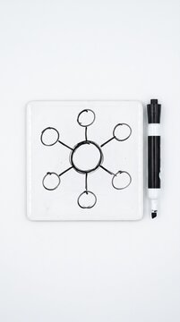Artificial general intelligence era radial network flowchart drawn on white ceramic tile with black marker pen for strategic brainstorming and systems analysis concepts.