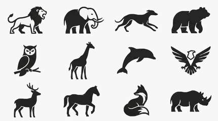 Fototapeta premium Black Silhouettes of Iconic Wildlife and Mythical Creatures Set