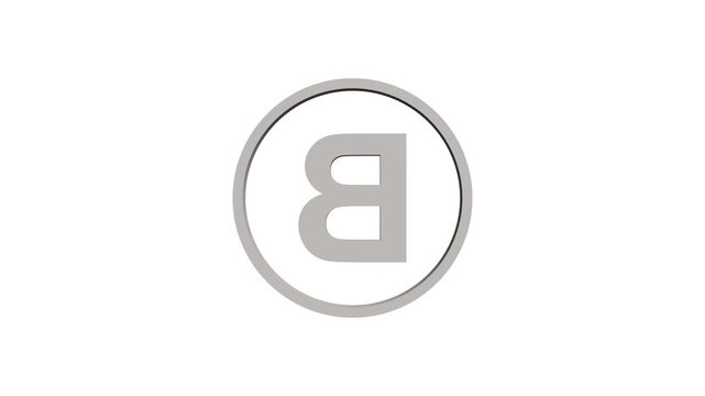 Animation of 3D font capital letter B with circle icon on white background. Educational concept. Alpha channel 4k. Logo design animation. 