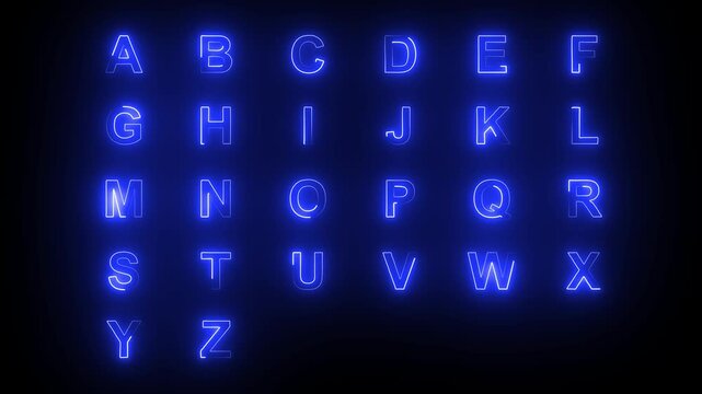 Neon line Alphabet text sign animation on black background, Educational concept. Alpha channel 4k