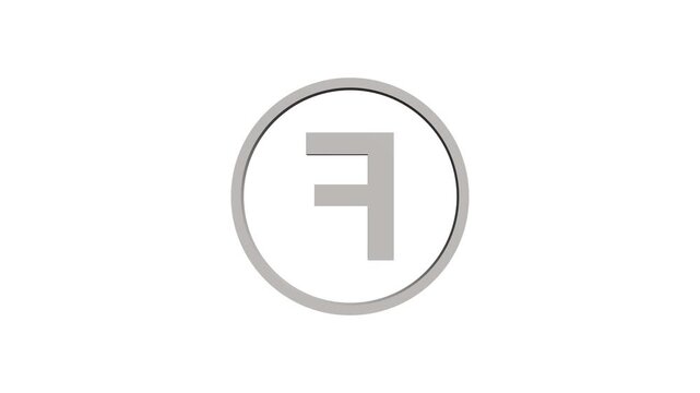 Animation of 3D font capital letter F with circle icon on white background. Educational concept. Alpha channel 4k. Logo design animation. 
