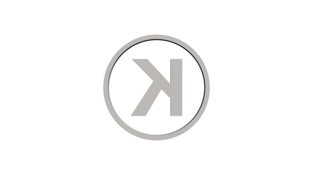 Animation of 3D font capital letter K with circle icon on white background. Educational concept. Alpha channel 4k. Logo design animation. 