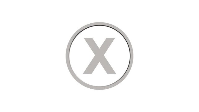 Animation of 3D font capital letter X with circle icon on white background. Educational concept. Alpha channel 4k. Logo design animation. 
