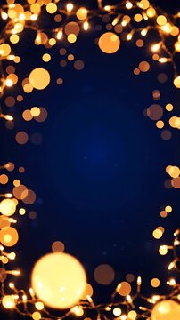 Golden Bokeh Lights Gently Floating on a Deep Blue Background, Creating a Magical and Festive Looping Animation.
