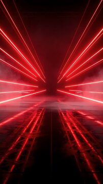 Abstract Red Light Beams Converging in a Tunnel, Creating a Dynamic and Futuristic Motion Graphics Background.