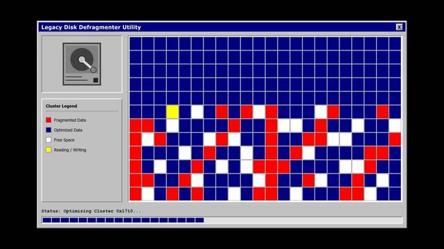 Retro Computer Disk Defragmenter Interface Animation