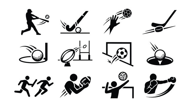 Set of various sports icons featuring different athletic activities and equipment
