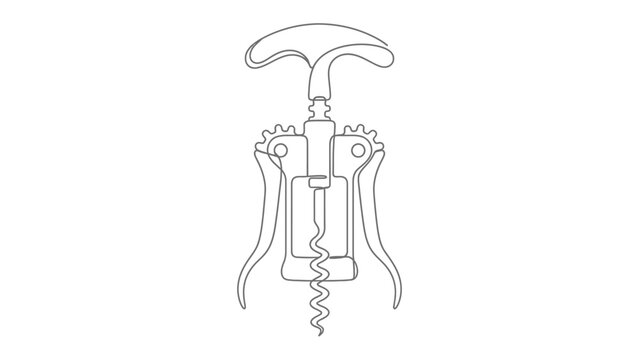Corkscrew Illustration: A line art illustration of a classic winged corkscrew, a tool for opening wine bottles, rendered in a clean and minimalist style.