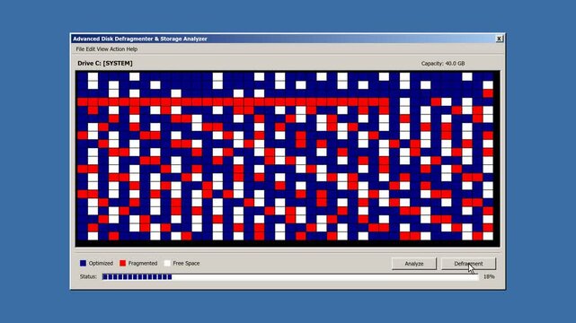 Computer Disk Defragmentation Process and Drive Optimization Success