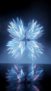 Animated Ice Crystal Formation Looping with Reflective Water Surface. Dynamic Abstract Design with Shimmering Light Effects.